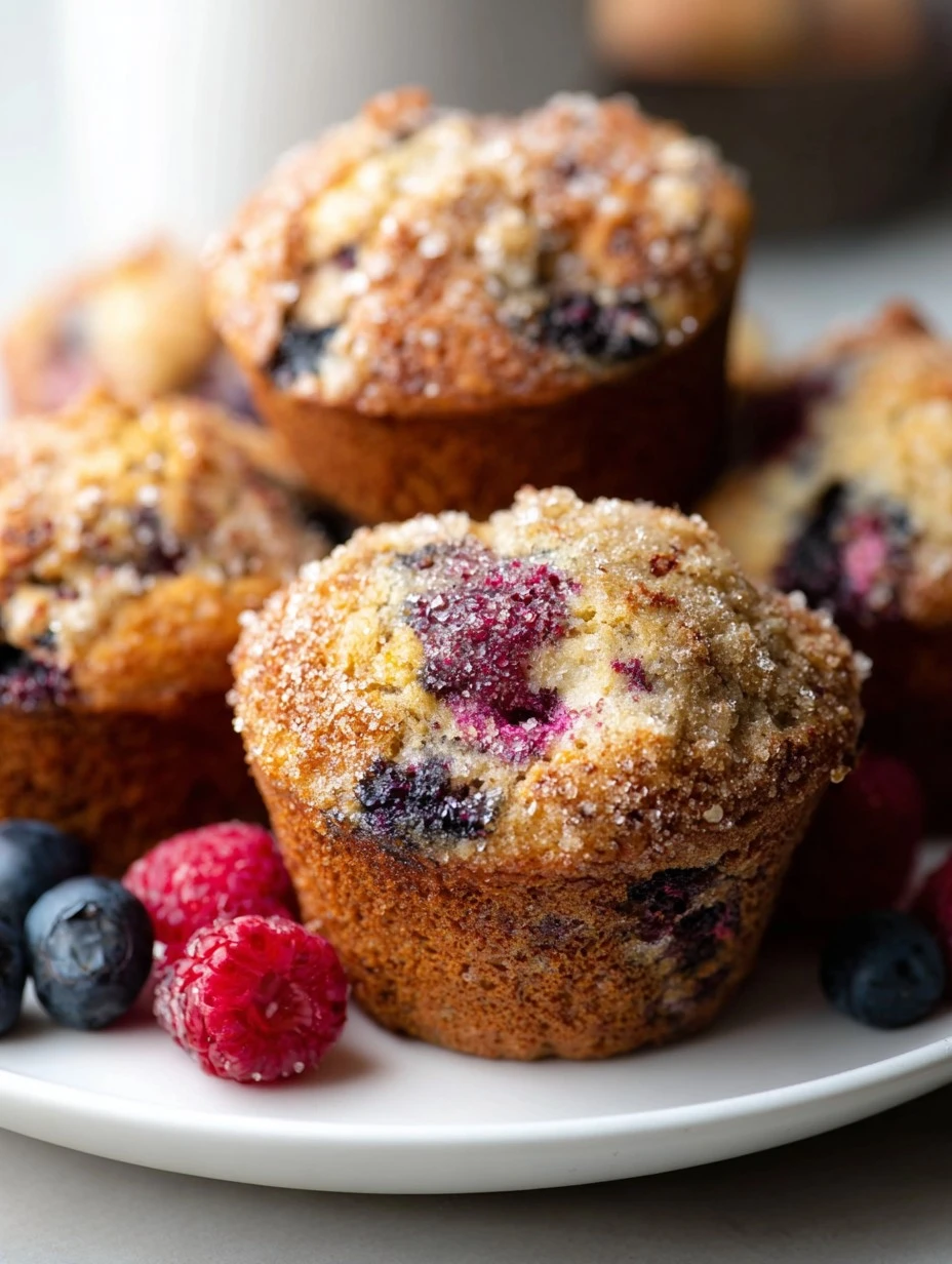 Mixed Berry Muffins with Sugary Tops