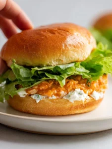 Buffalo Chicken Burgers with Whipped Feta Spread