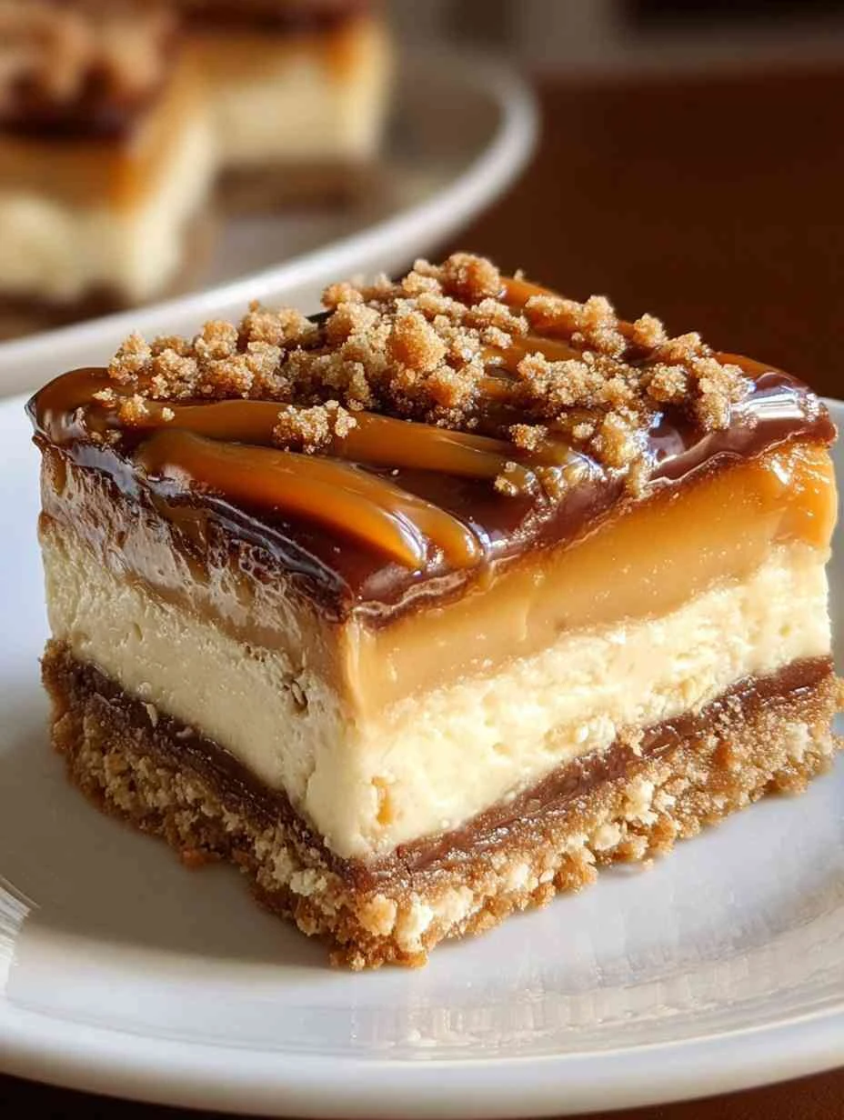 Easy Caramel Cheesecake Bars Recipe Homemade Decadent Cheesecake Bars High-rating Caramel Cheesecake Dessert Gourmet Caram...