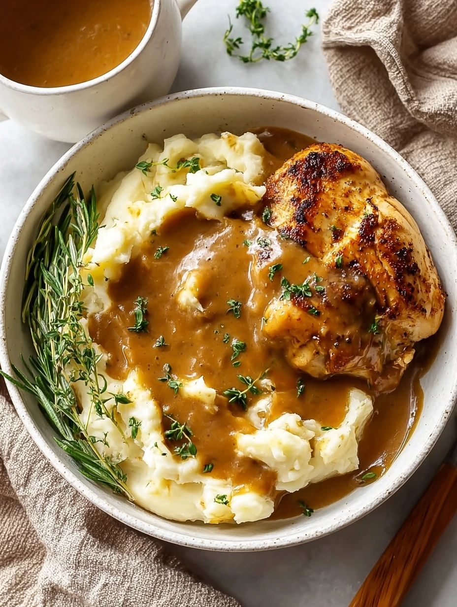 Savor Chicken and Garlic Gravy with Cheesy Mashed Potatoes