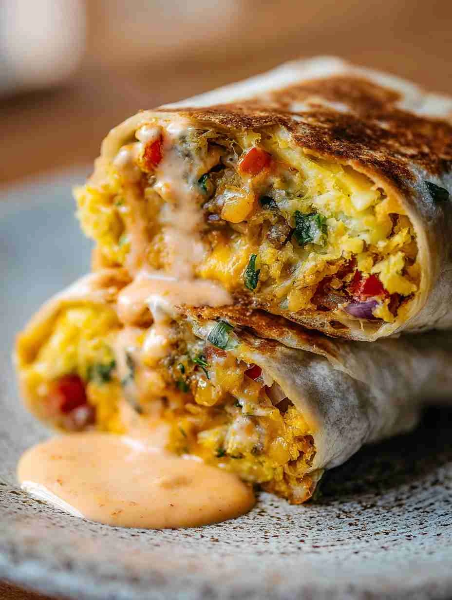 Sheet Pan Breakfast Burritos with Creamy Chipotle Sauce
