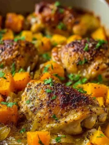 Roasted Chicken Leek and Butternut Squash Bake