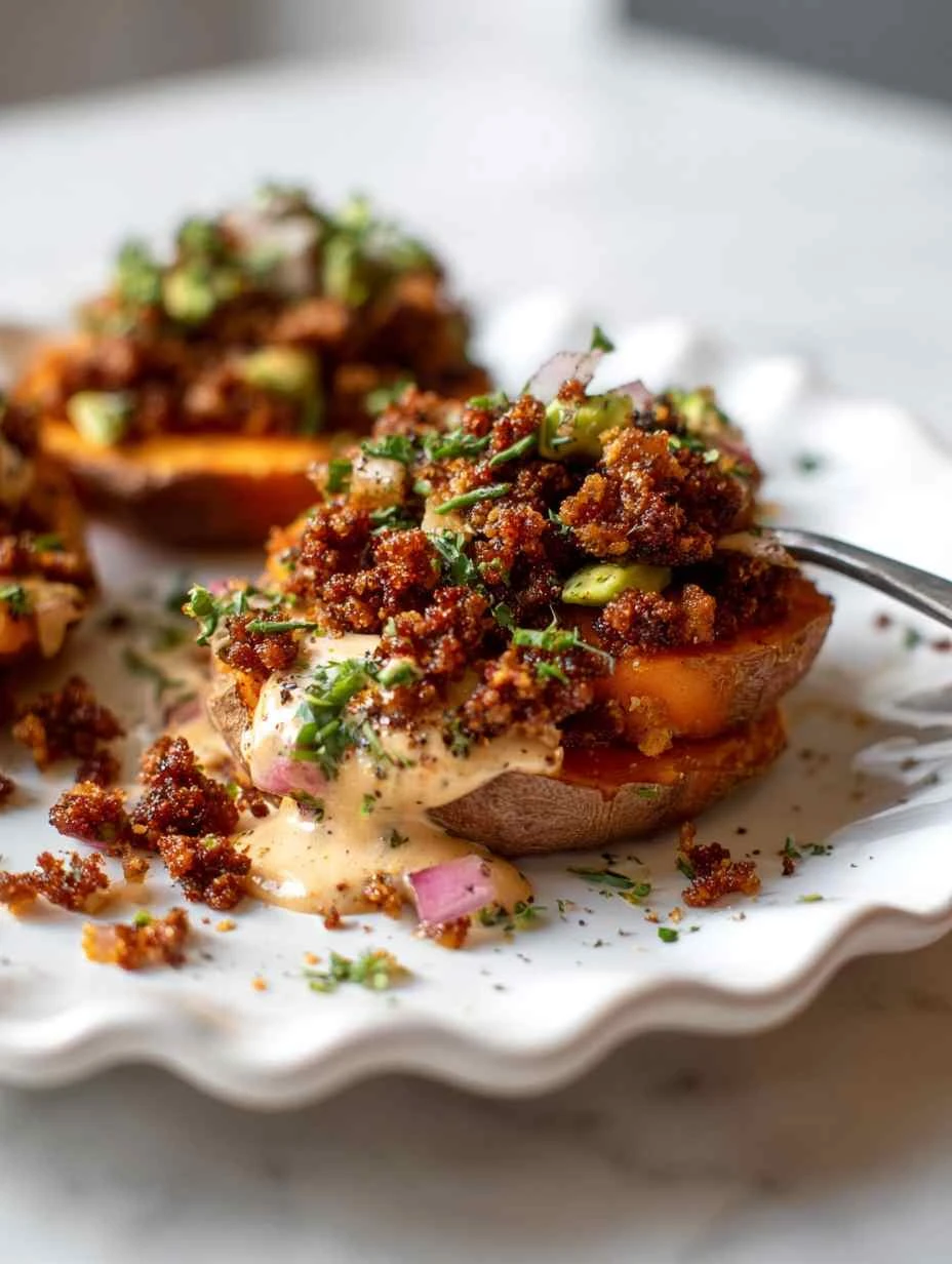 Roasted Sweet Potato Stacks Recipe Chipotle Sauce Sweet Potato Stacks Healthy Roasted Sweet Potato Stacks Vegan Sweet Pota...