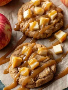 Delicious Caramel Apple Cookies with Rich Salted Caramel Drizzle