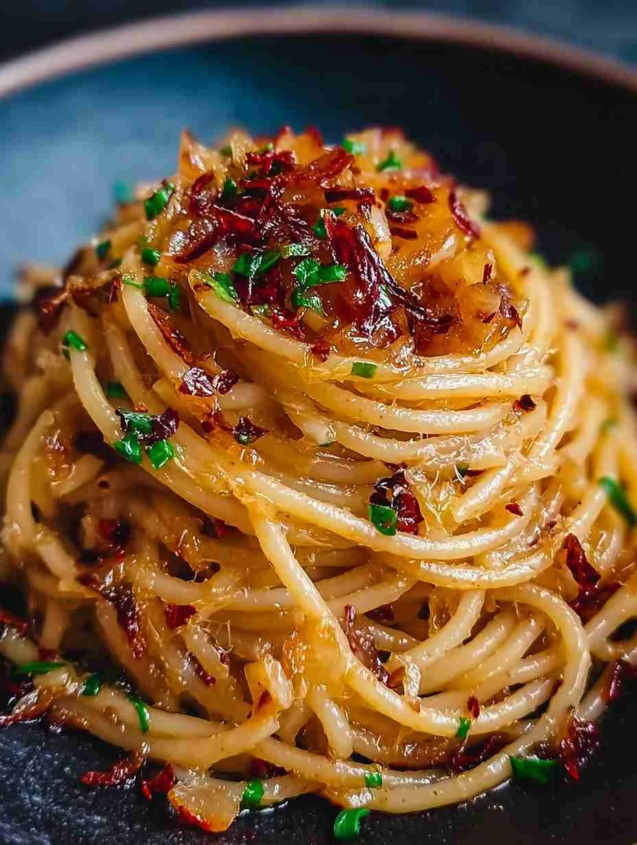 Caramelized Onion Pasta with Chilli Oil