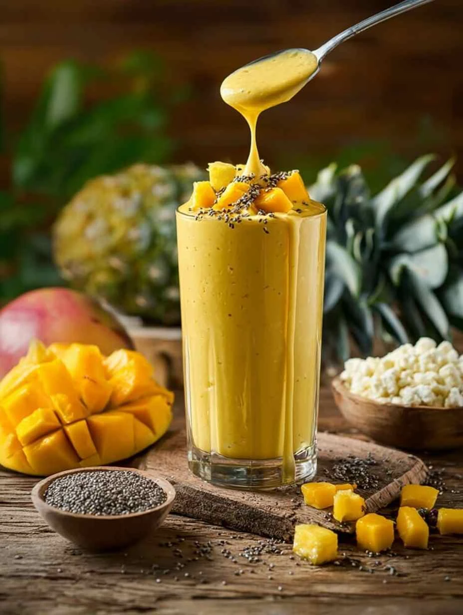 Creamy Mango & Pineapple Smoothie With Cottage Cheese Creamy Mango Pineapple Smoothie Cottage Cheese