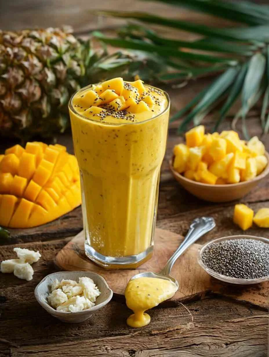 Creamy Mango & Pineapple Smoothie with Cottage Cheese