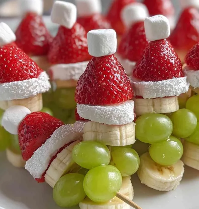 Easy Grinch Kabobs Recipe For Kids How To Make Grinch Fruit Kabobs Grinch Kabobs Holiday Treats Fun Christmas Fruit Snacks...