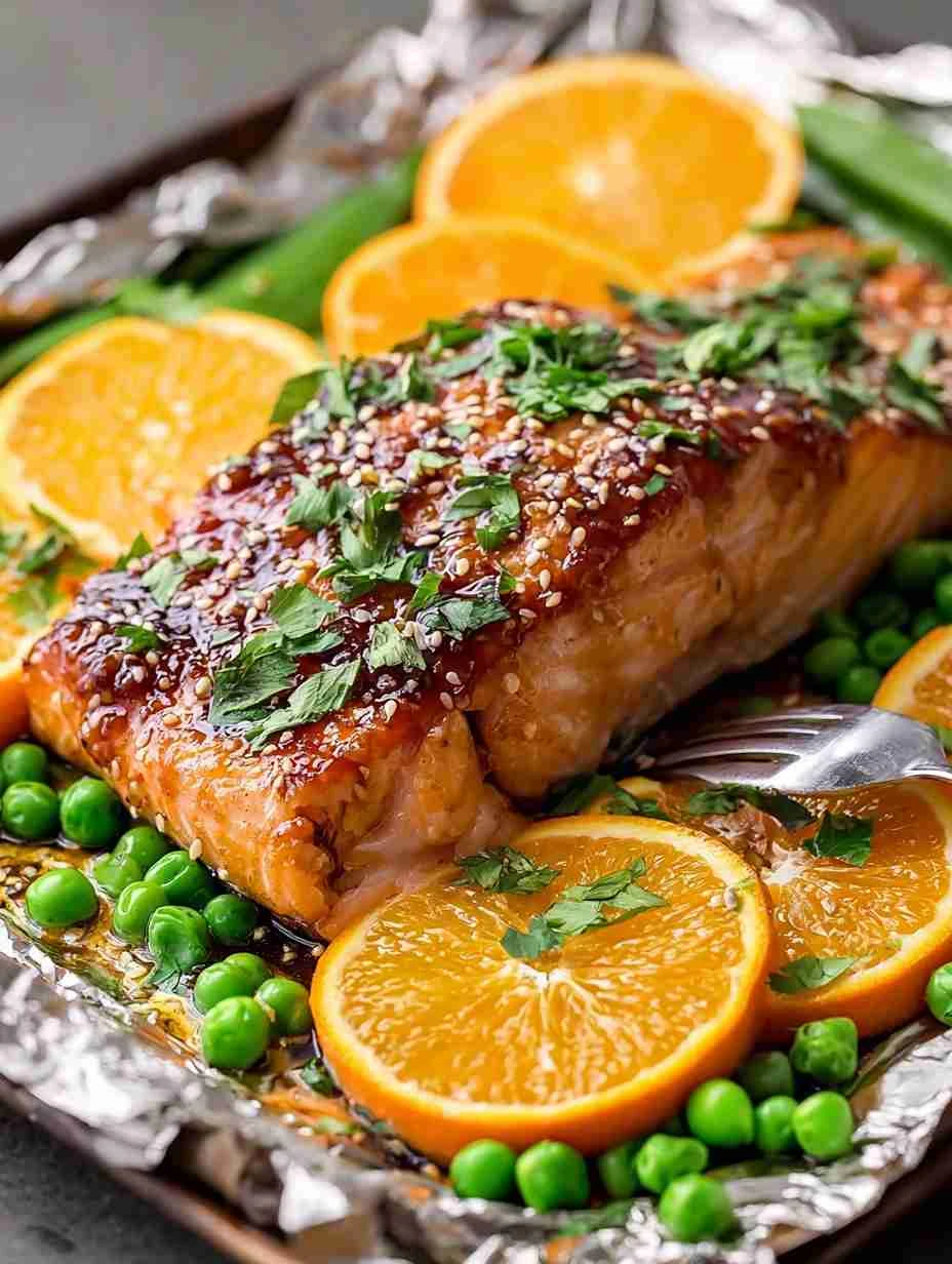 Easy Orange Salmon Foil Packet Recipe Healthy Salmon Vegetable Grill Packet Citrus Glazed Salmon Foil Dinner Low-calorie O...