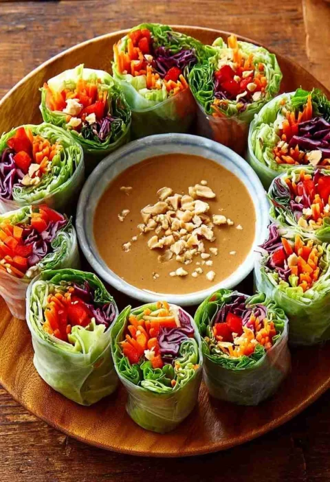 Easy Veggie Rolls With Peanut Sauce Recipe Homemade Vegetarian Spring Rolls Recipe Best Peanut Sauce For Veggie Rolls Vega...