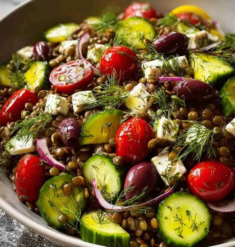 Mediterranean Lentil Salad Recipe Lemon Dill Dressing Homemade Healthy Lentil Salad Ideas Vegan Mediterranean Lentil Salad...