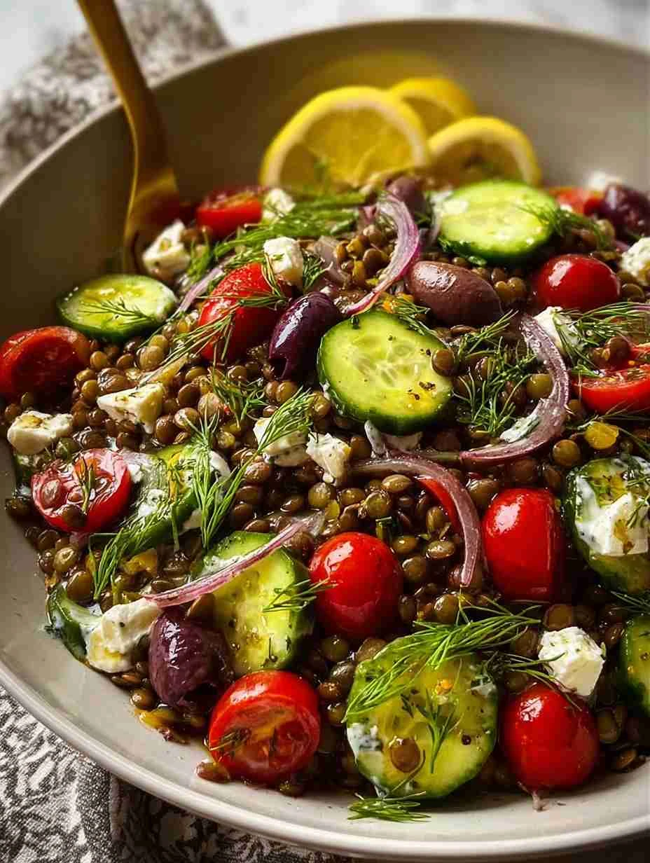Mediterranean Lentil Salad Recipe Lemon Dill Dressing Homemade Healthy Lentil Salad Ideas Vegan Mediterranean Lentil Salad...