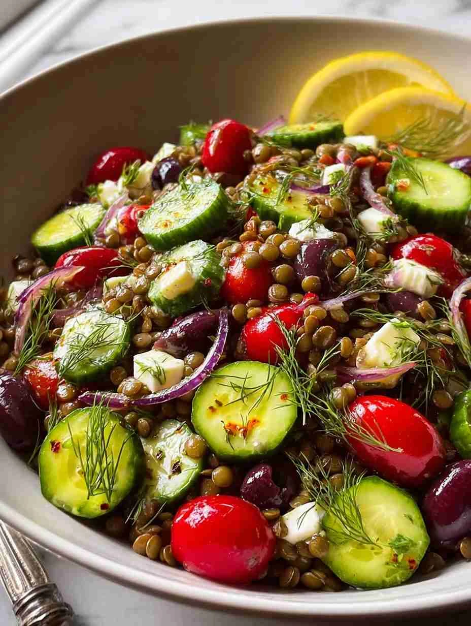Mediterranean Lentil Salad Recipe Lemon Dill Dressing Homemade Healthy Lentil Salad Ideas Vegan Mediterranean Lentil Salad...