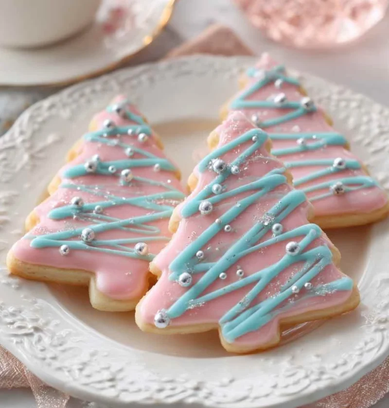 Pink Tree Sugar Cookie Recipe Pastel Christmas Party Ideas DIY Pink Christmas Decorations How To Make Pink Sugar Cookies P...