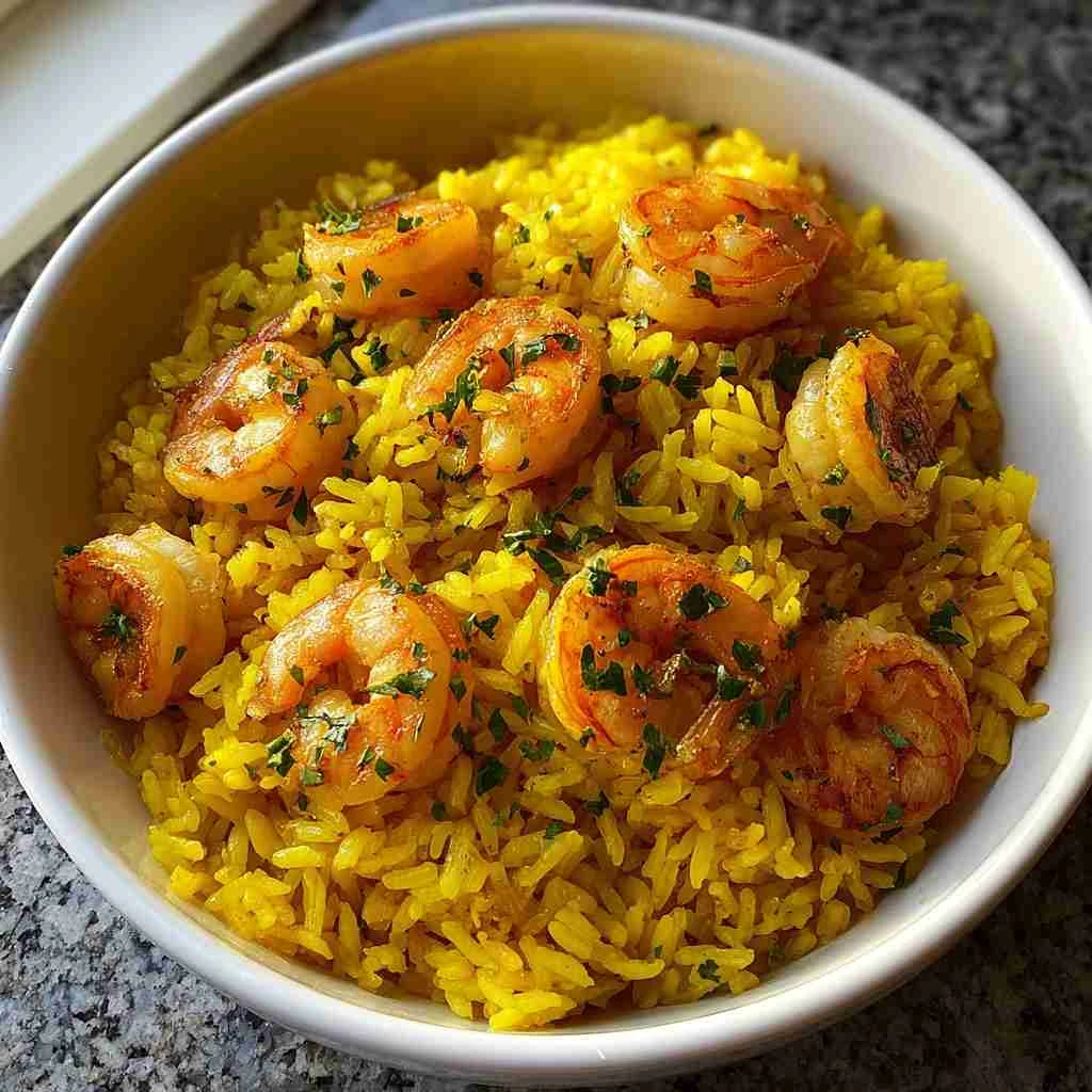 30minute Onepot Saffron Shrimp Rice