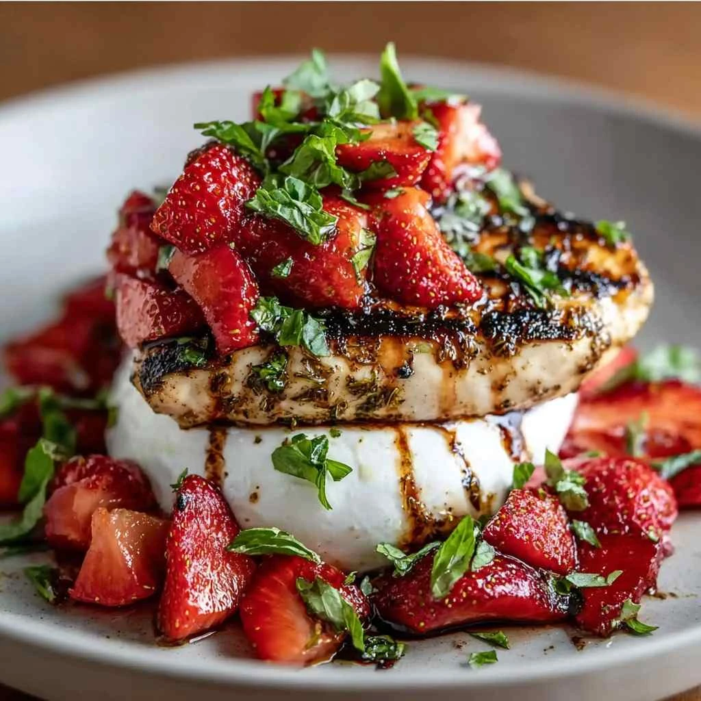 Balsamic Chicken Strawberry Burrata Stack