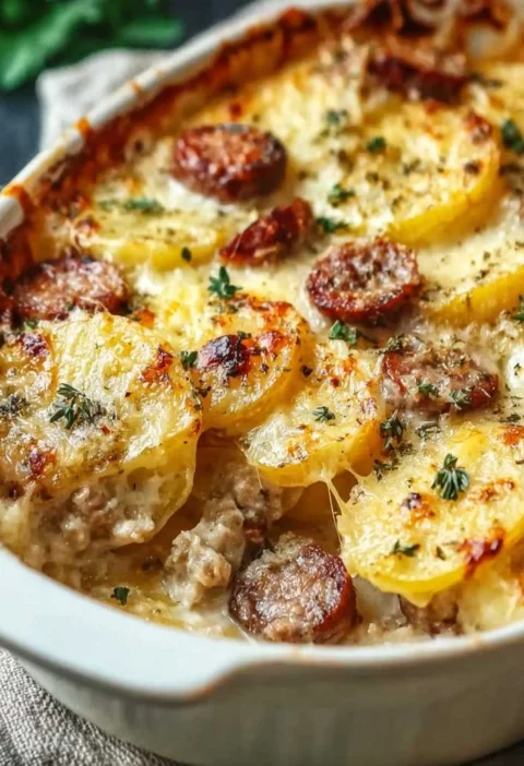 Cozy Cheesy Sausage Potato Casserole Delight