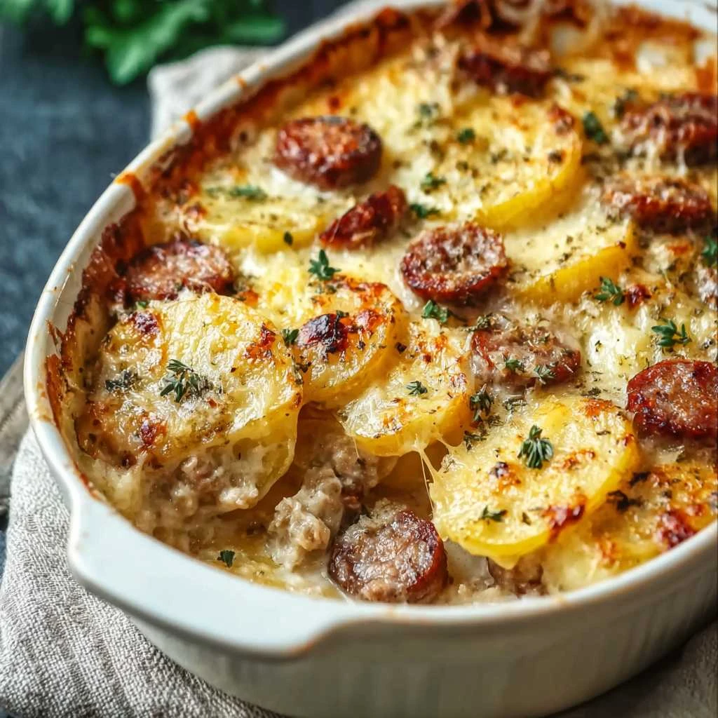Cozy Up with Cheesy Sausage and Potato Casserole Delight