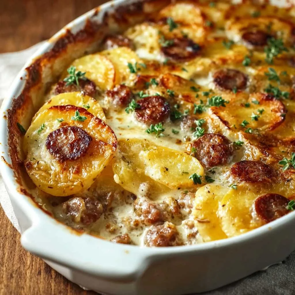 Cozy Cheesy Sausage Potato Casserole Delight
