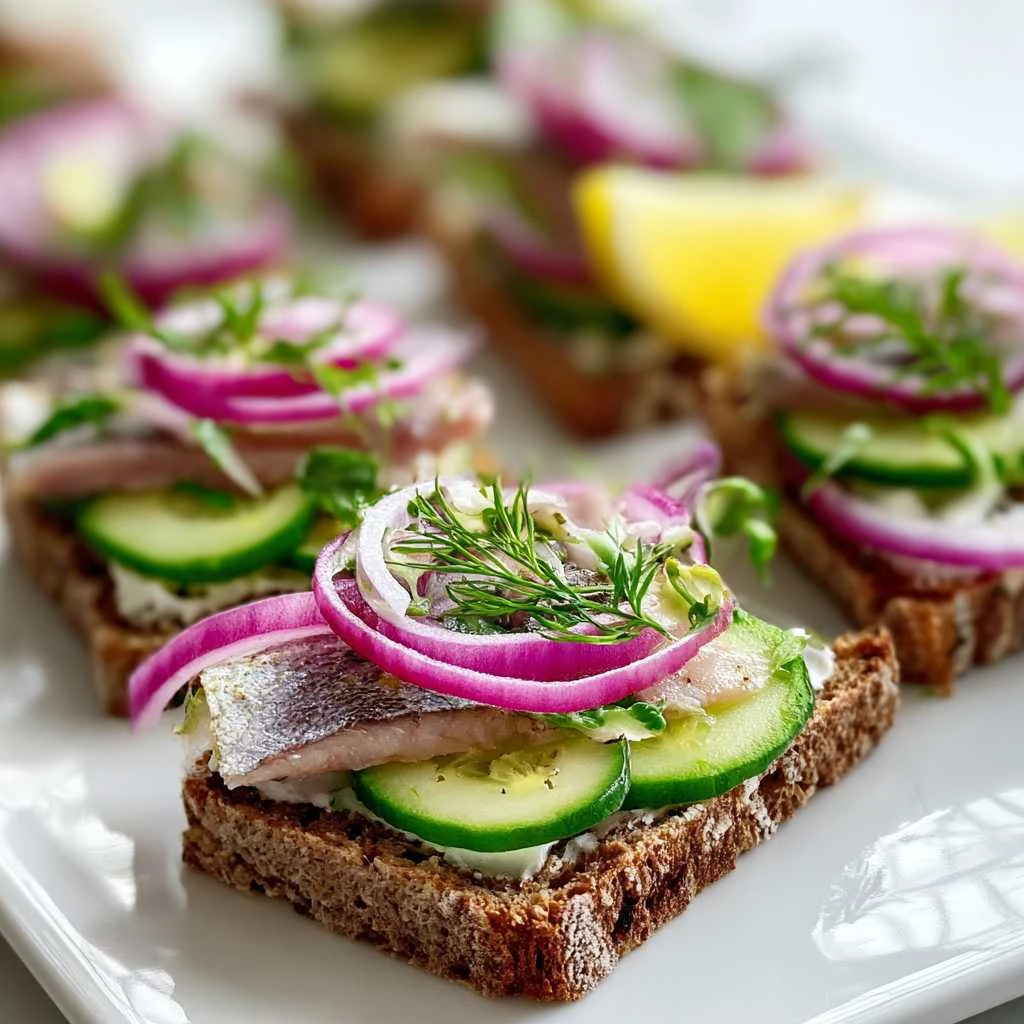 Danish Open-Faced Sandwiches with Pickled Herring Delight Your Taste Buds!