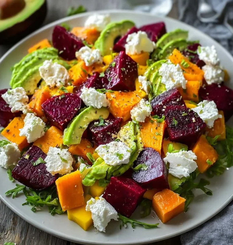 Delicious Roasted Beet Sweet Potato Avocado Salad Delight