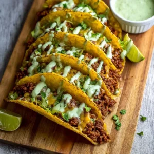 Easy Baked Ground Turkey Tacos with Avocado Sauce