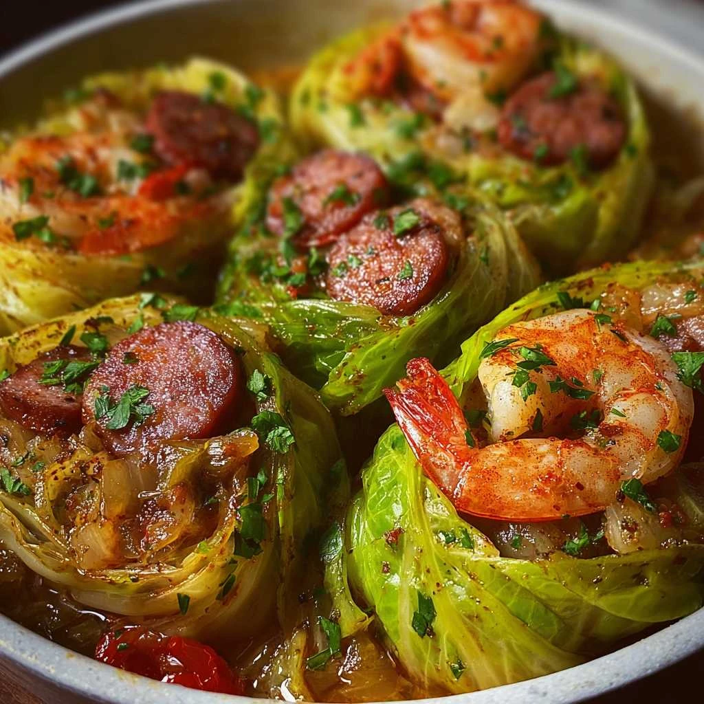 Keto Cajun Shrimp & Sausage Stuffed Cabbage