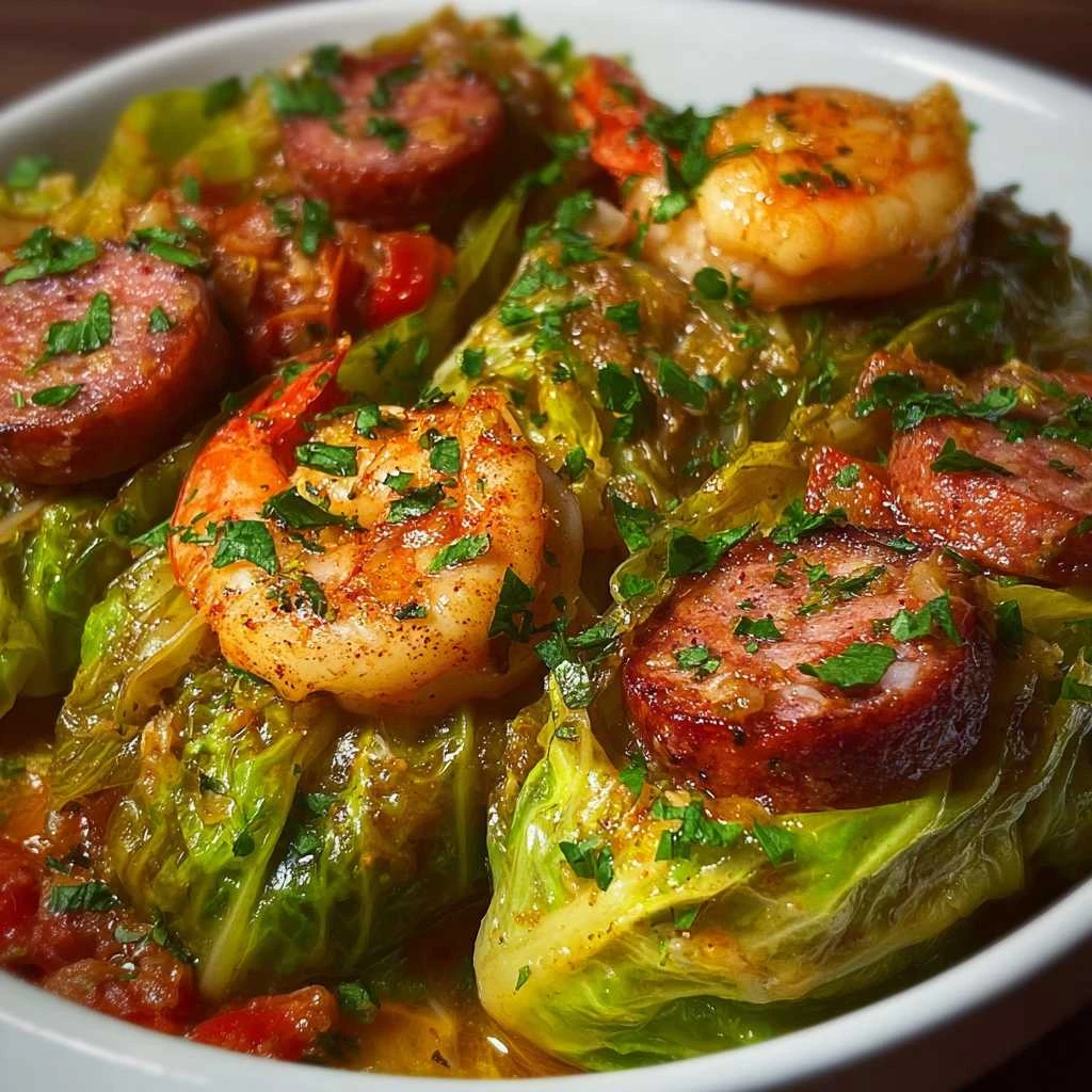 Keto Cajun Shrimp Sausage Stuffed Cabbage