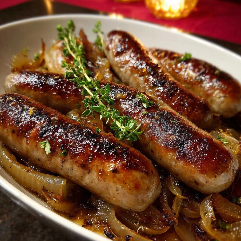 Oven Braised Beer Brats Caramelized Onions