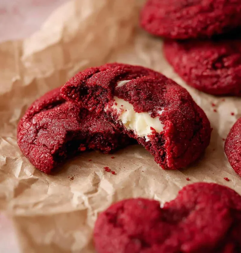 Cream Cheese Stuffed Red Velvet Cookies Heart Shaped