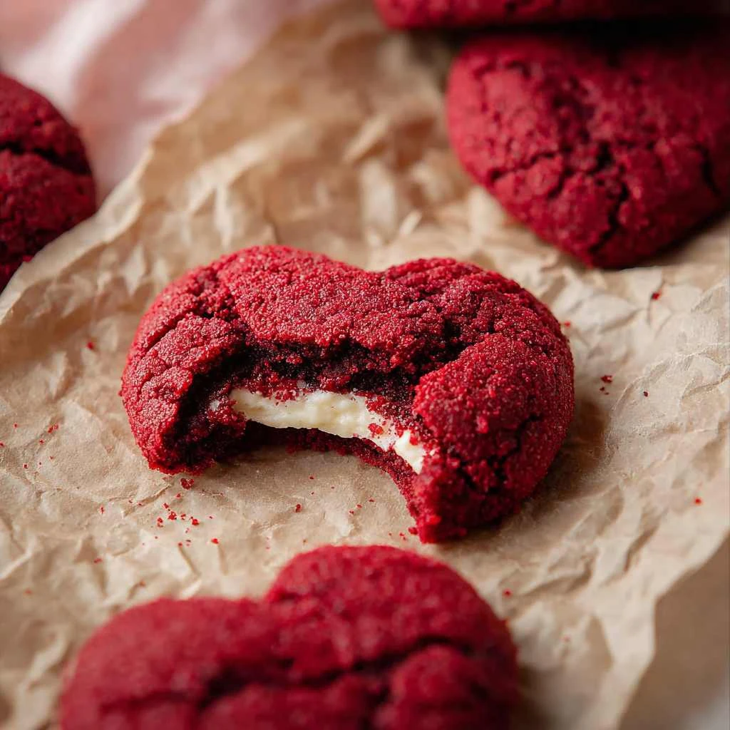 Cream Cheese Stuffed Red Velvet Cookies Heart Shaped