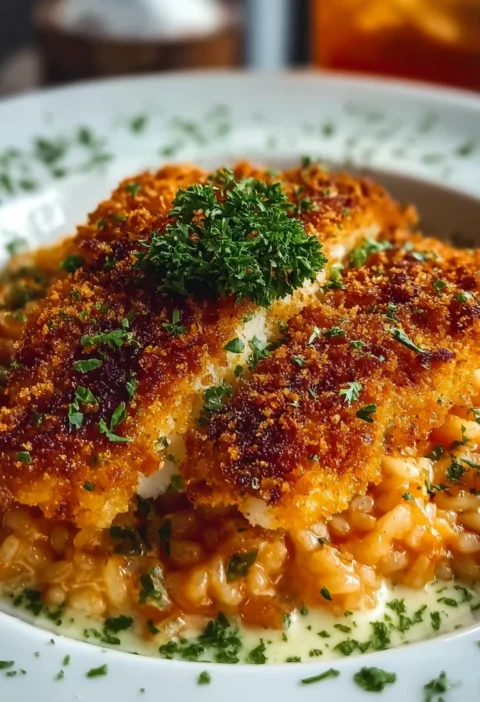 Creamy Tomato Risotto Crispy Garlic Crumbs