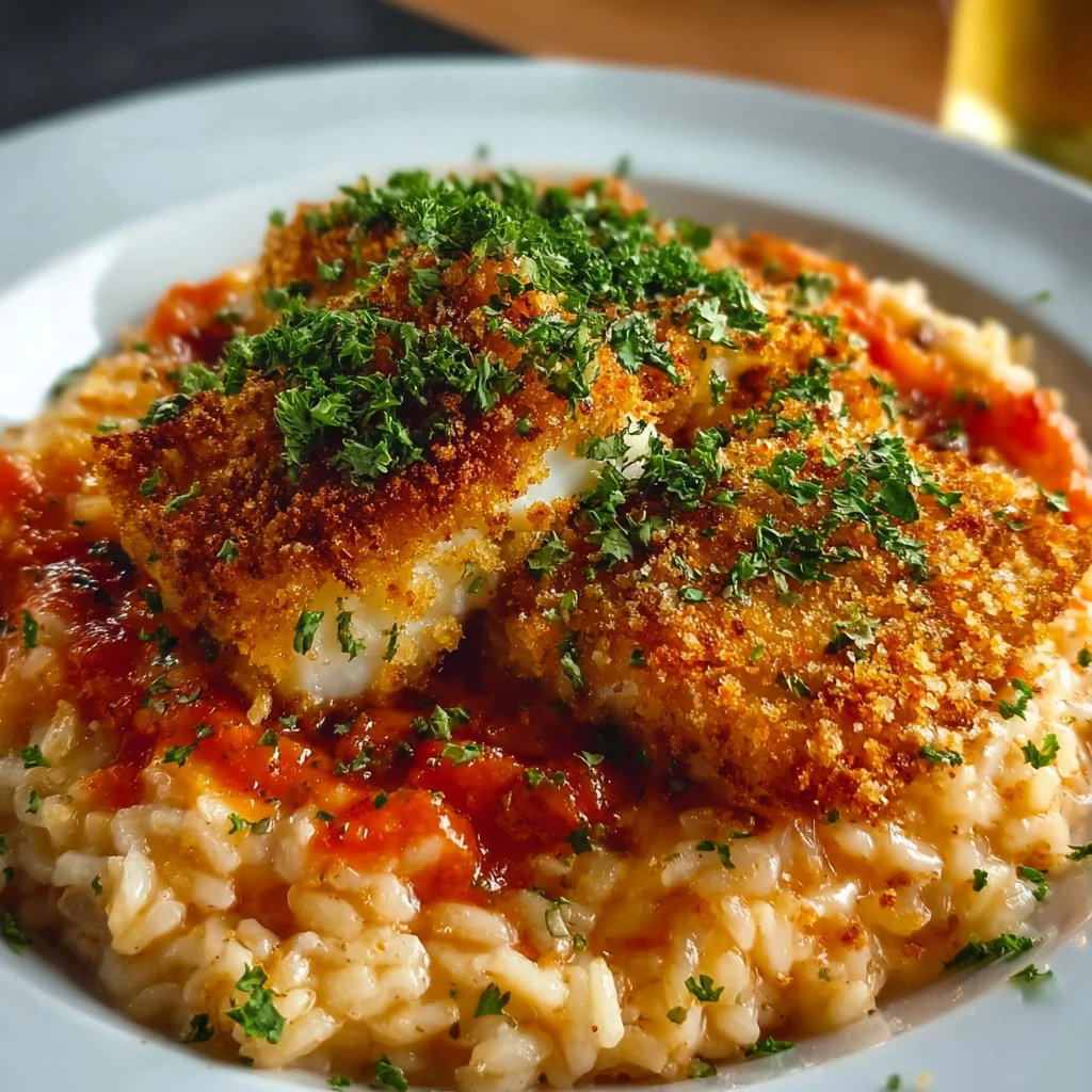 Creamy Tomato Risotto Crispy Garlic Crumbs
