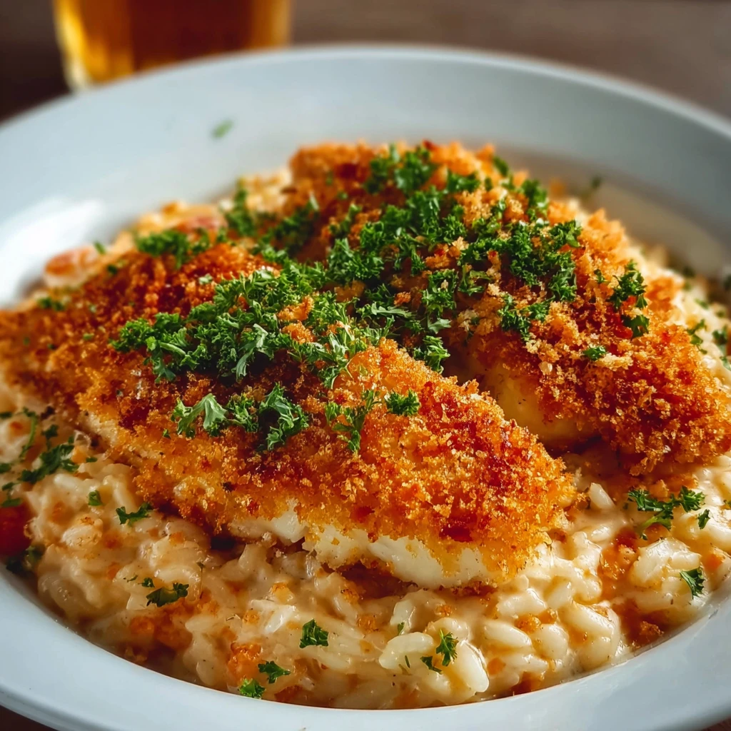 Creamy Tomato Risotto Crispy Garlic Crumbs
