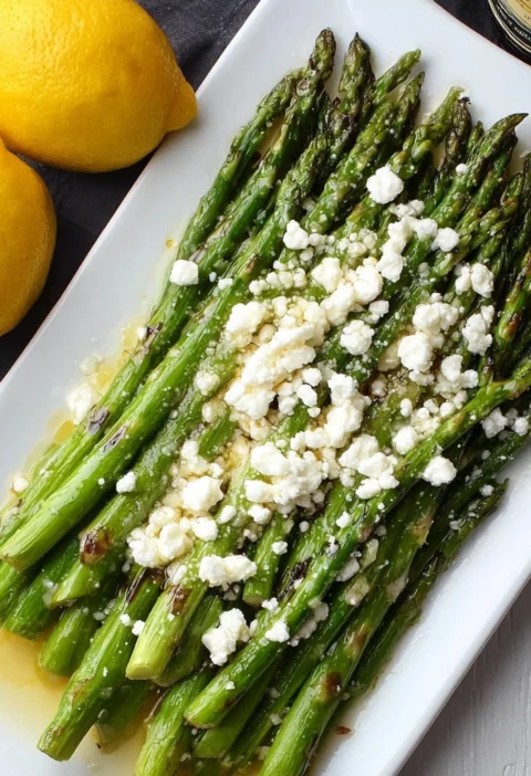 Garlic Lemon Grilled Asparagus Feta Cheese