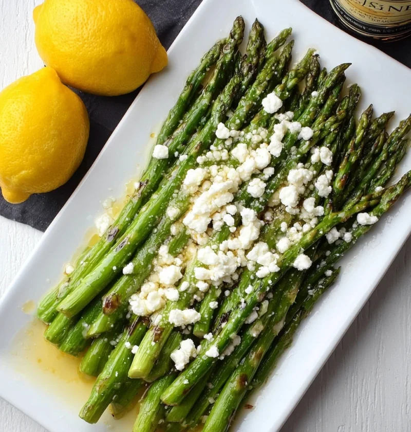Garlic Lemon Grilled Asparagus Feta Cheese