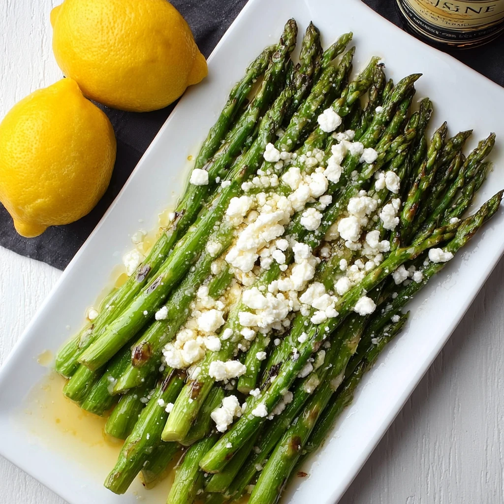 Garlic Lemon Grilled Asparagus with Feta Cheese