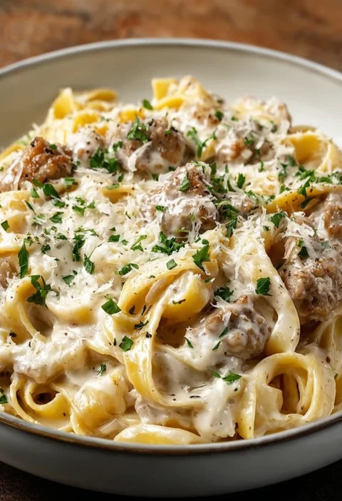 Onepot Creamy Beef Garlic Butter Pasta Recipe