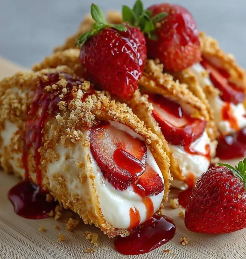 Strawberry Crunch Cheesecake Tacos Unlikely Dessert Obsession