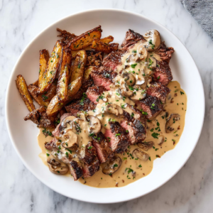 Steak with Bourbon Peppercorn Cream Sauce