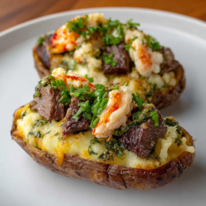 Steak and Lobster Potato Skins