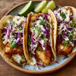 Air Fryer Fish Tacos with Cilantro Lime Slaw