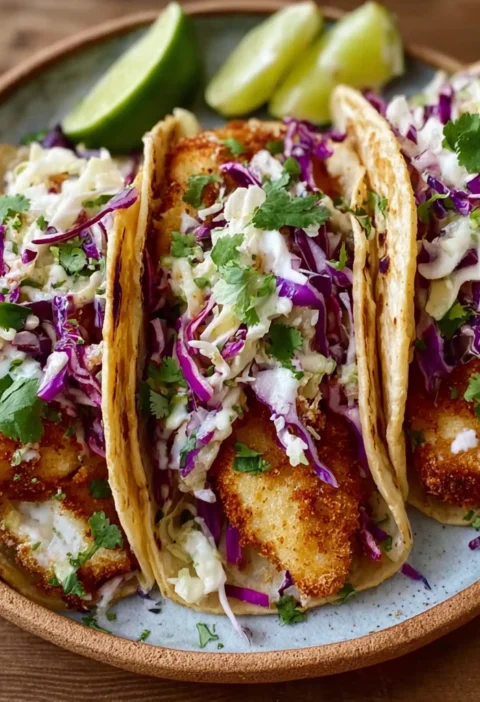 Air Fryer Fish Tacos Cilantro Lime Slaw