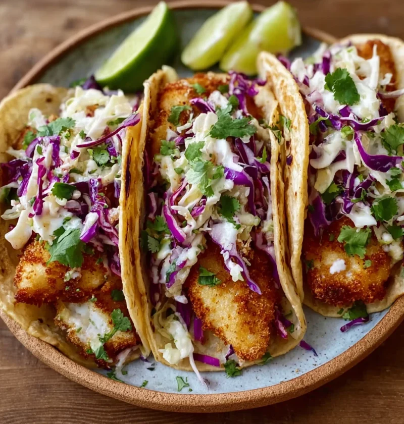 Air Fryer Fish Tacos Cilantro Lime Slaw