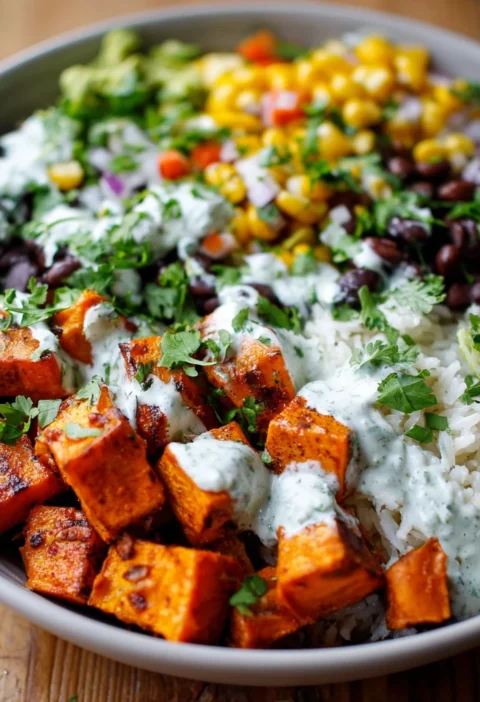 Black Bean Rice Bowl Cilantro Lime Yogurt Sauce
