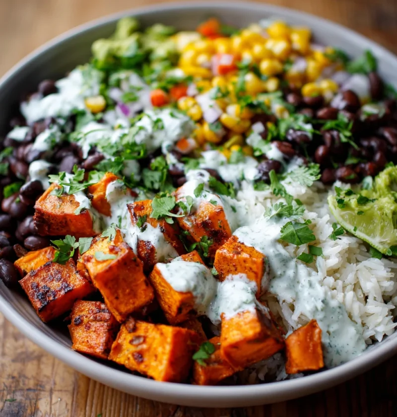 Black Bean Rice Bowl Cilantro Lime Yogurt Sauce