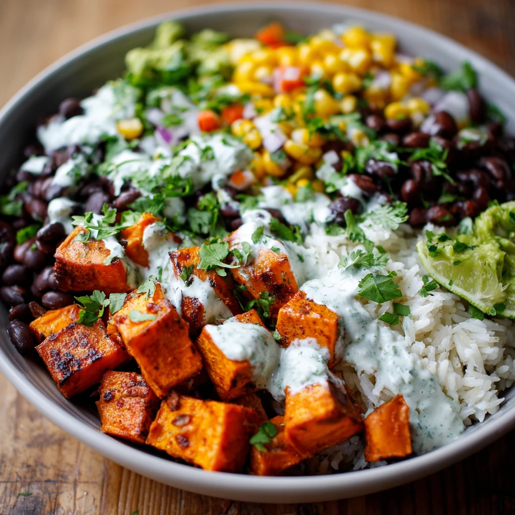 Black Bean and Rice Bowl with Cilantro Lime Yogurt Sauce