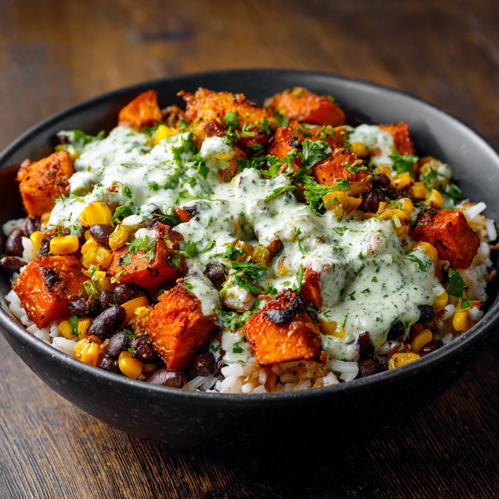 Black Bean Rice Bowl Cilantro Lime Yogurt Sauce