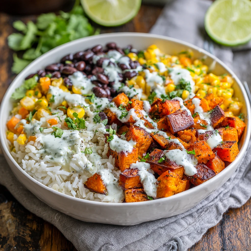Black Bean Rice Bowl Cilantro Lime Yogurt Sauce