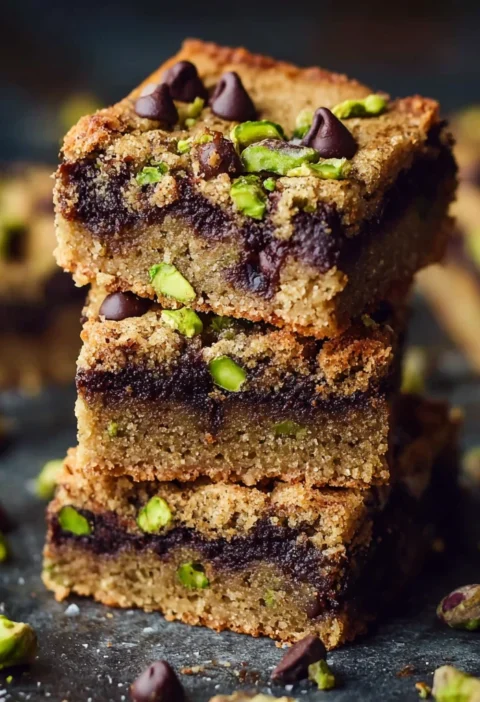 Brown Butter Dubai Pistachio Chocolate Chip Cookie Bars